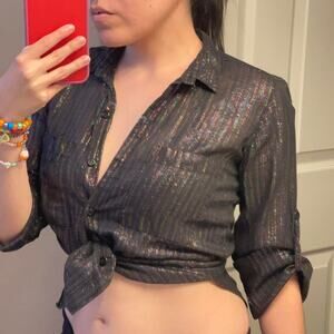 Black rainbow button down